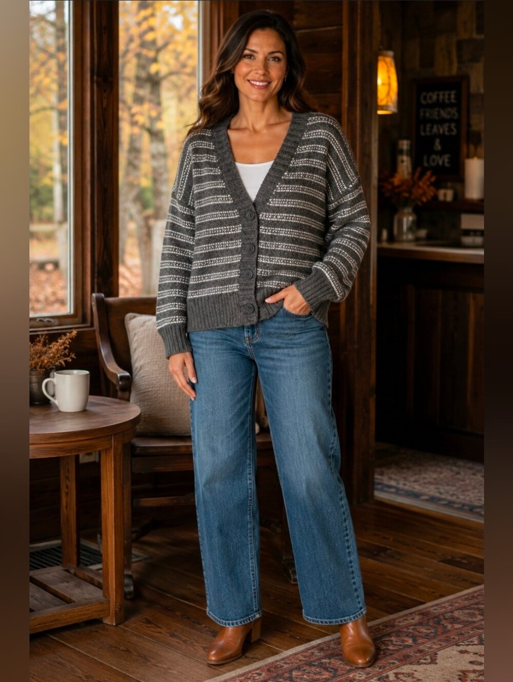 NWT Time and Tru XL Gray White Striped Knit Cardigan Button Front Soft Cozy